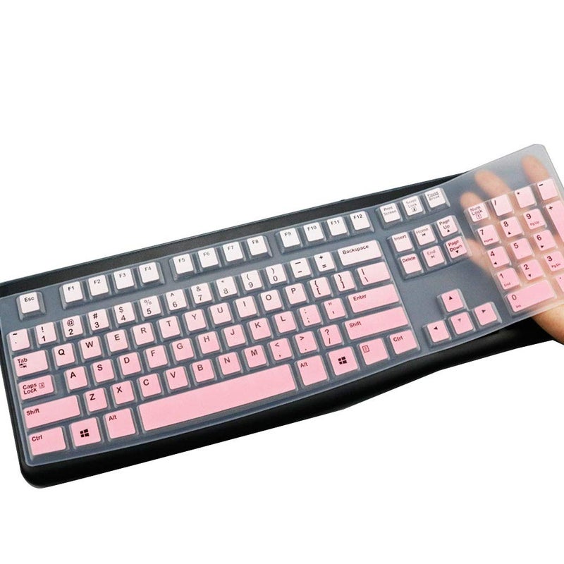 MUBUY-GOL MUBUY Keyboard Cover Skin Protector for Logitech MK120 K120 Wired Keyboard, Protective Skin US Layout - Gradual Pink - Image 1
